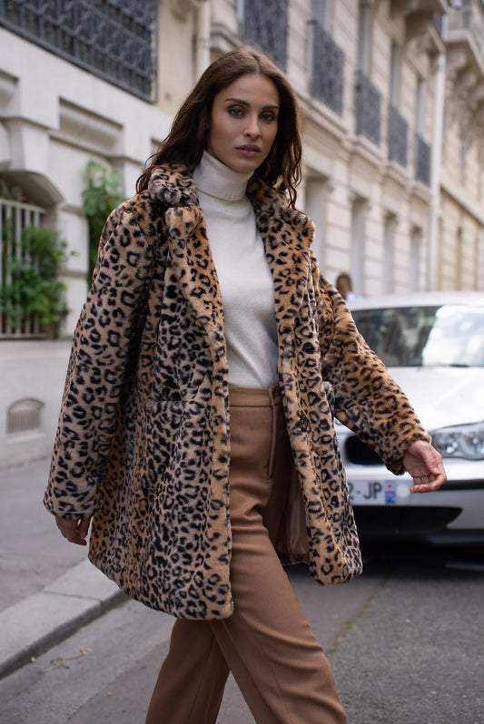 Leopard faux fur coat