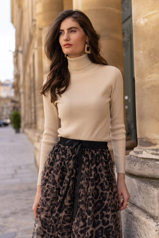 Ribbed Tutleneck sweater in wool & lurex